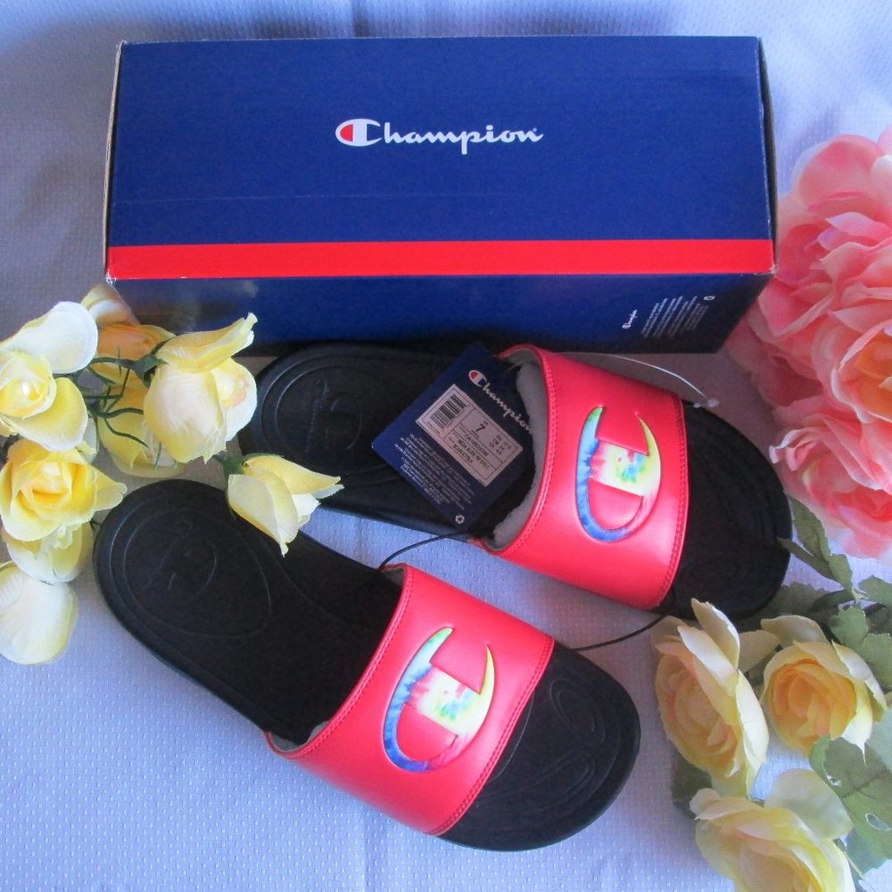 🤩 CHAMPION MEGA SLIDE SCARLETT BLACK WOMENS SLIDE SANDALS (SIZE 7) 🤩